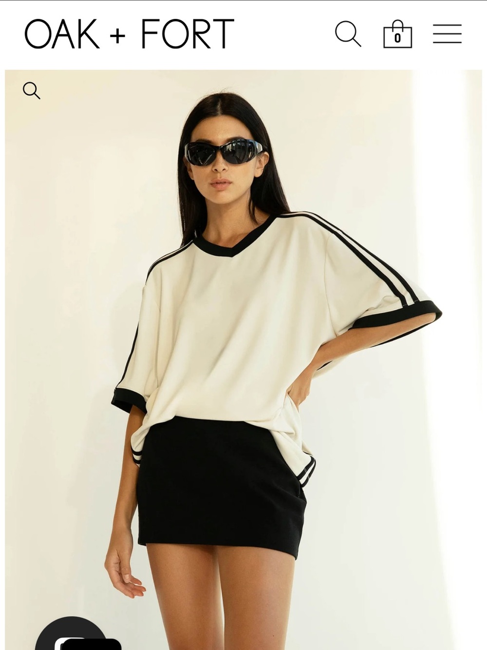 OAK + FORT Oversized Contrast Trim V-Neck T-Shirt S-M